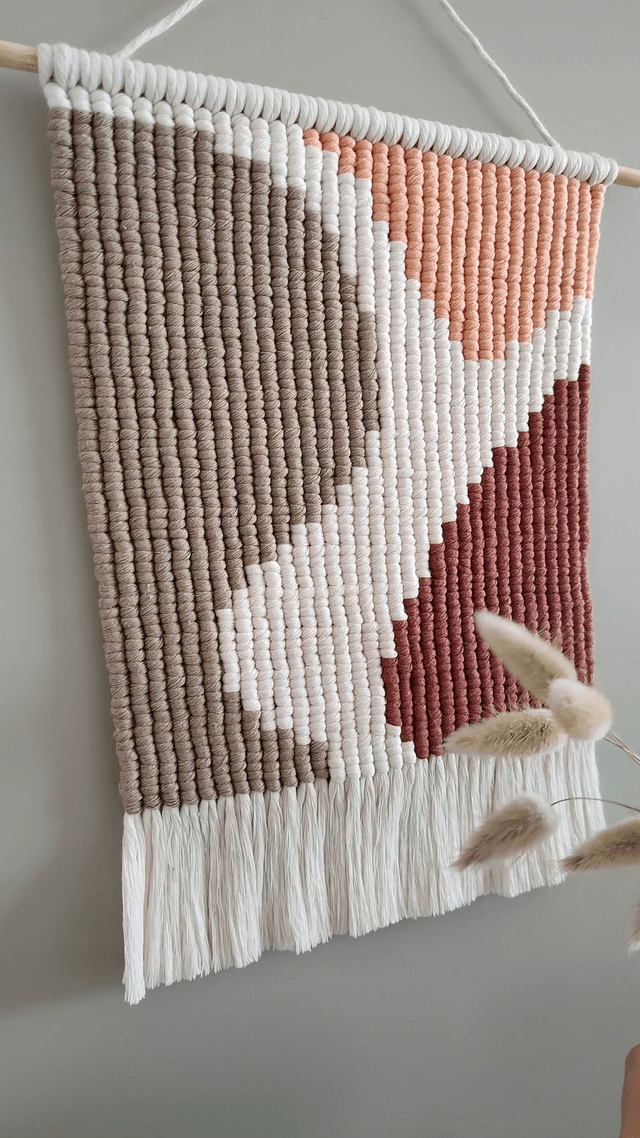 Tenture murale bohème macramé - beige / pêche / sunset