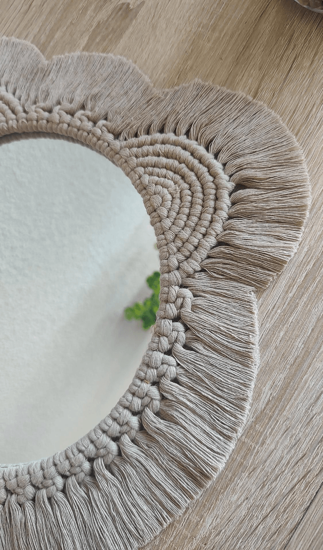 Miroir macramé ourson beige - Déco bohème chambre bébé/enfant