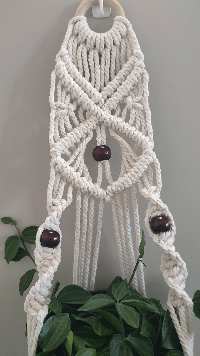 Suspension murale plante macramé - Déco bohème chic - Modèle C