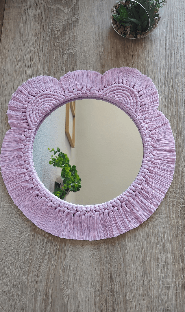 Miroir ourson rose & Arc-en-ciel "Girly" - Déco bohème macramé Fait main - Chambre enfant