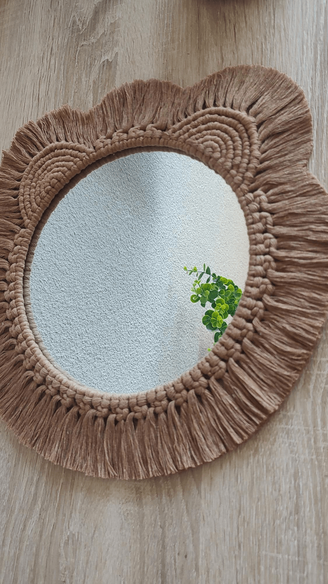Miroir macramé ourson marron caramel - Déco bohème chambre bébé/enfant