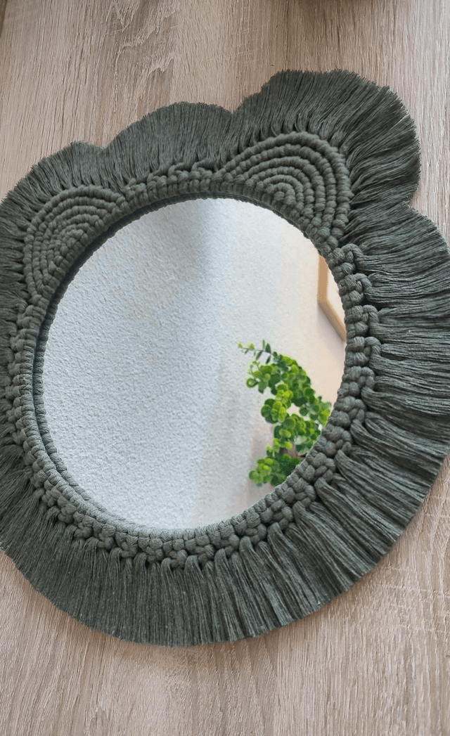 Miroir macramé ourson kaki - Déco bohème chambre bébé/enfant