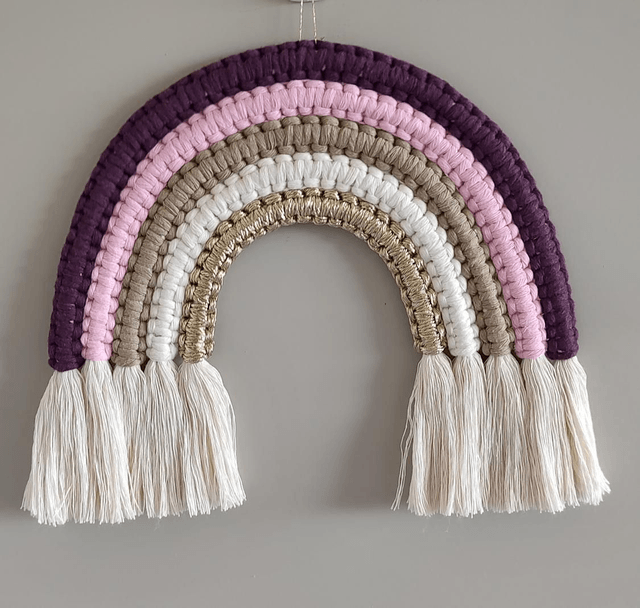 Miroir ourson rose & Arc-en-ciel "Girly" - Déco bohème macramé Fait main - Chambre enfant