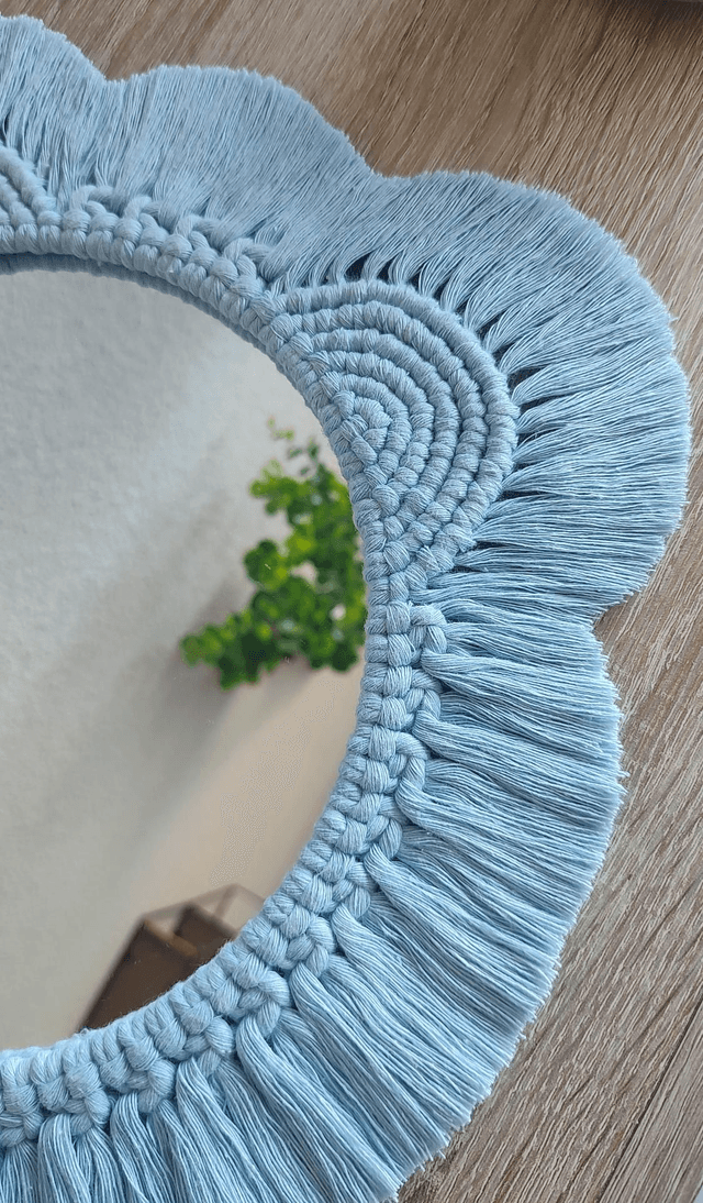 Miroir macramé ourson bleu - Déco bohème chambre bébé/enfant
