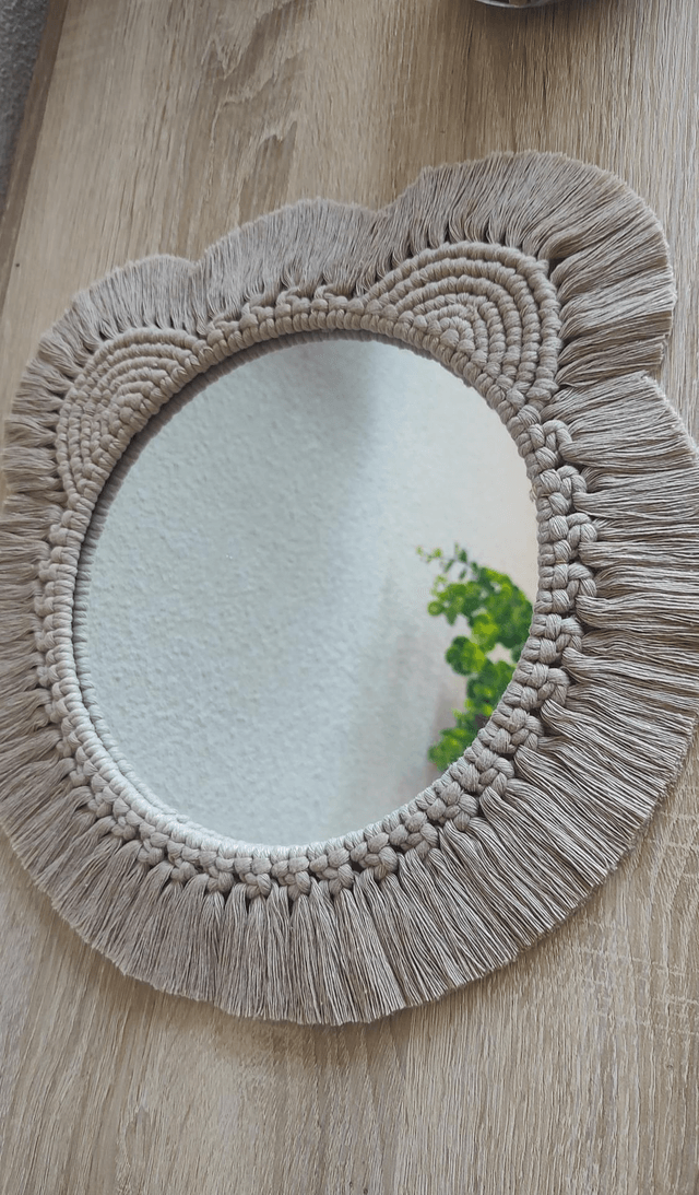 Miroir macramé ourson beige - Déco bohème chambre bébé/enfant
