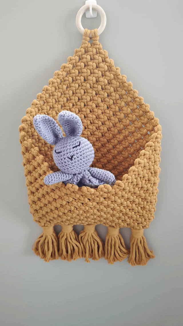 Pochette murale en macramé bohème • Jaune moutarde 
