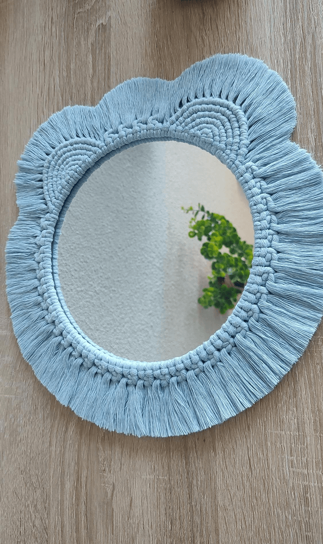Miroir macramé ourson bleu - Déco bohème chambre bébé/enfant