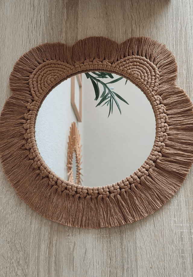 Miroir ourson marron & Arc-en-ciel "Ambre" - Déco bohème macramé Fait main - Chambre enfant