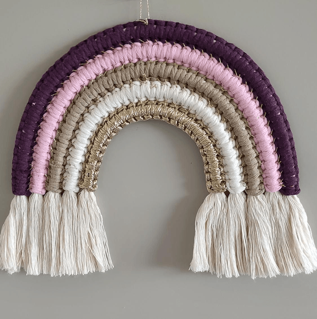 Miroir ourson rose & Arc-en-ciel "Girly" - Déco bohème macramé Fait main - Chambre enfant