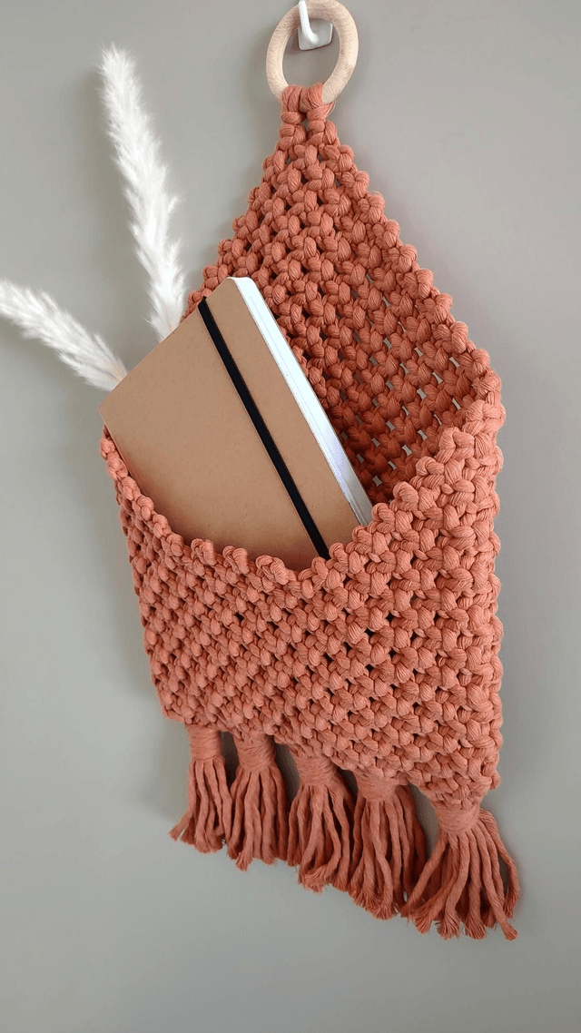 Pochette murale en macramé bohème - Terracotta
