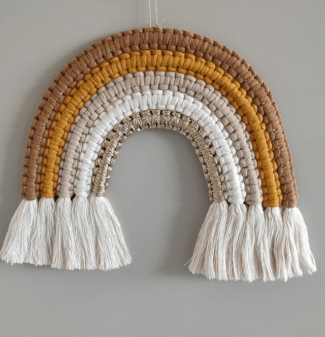 Miroir ourson marron & Arc-en-ciel "Ambre" - Déco bohème macramé Fait main - Chambre enfant