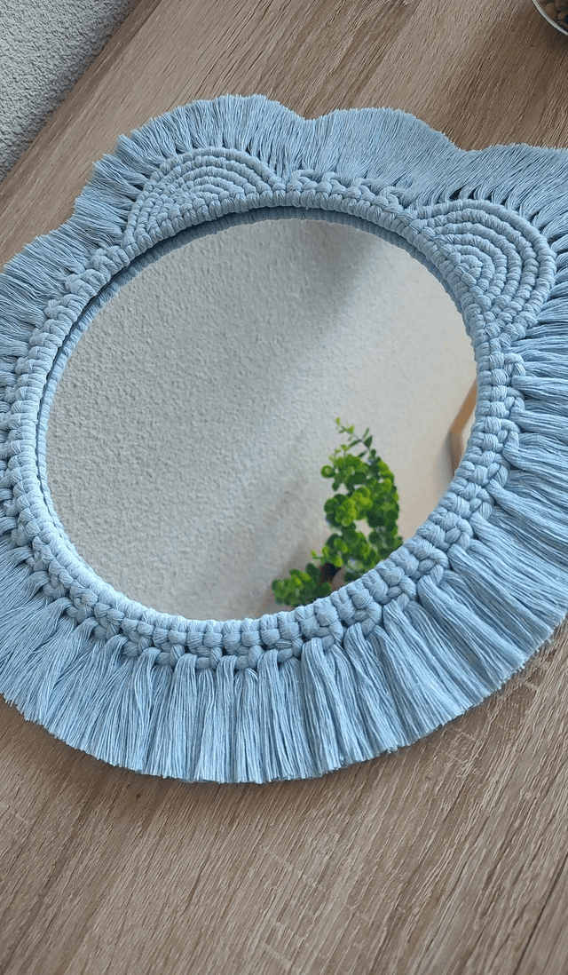Miroir macramé ourson bleu - Déco bohème chambre bébé/enfant