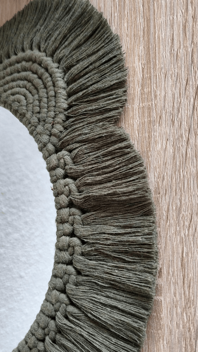 Miroir macramé ourson kaki - Déco bohème chambre bébé/enfant