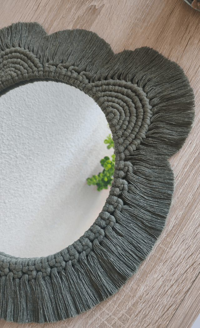 Miroir macramé ourson kaki - Déco bohème chambre bébé/enfant