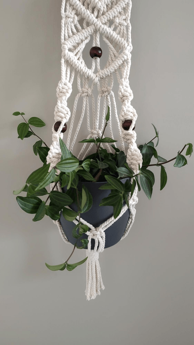 Suspension murale plante macramé - Déco bohème chic - Modèle B
