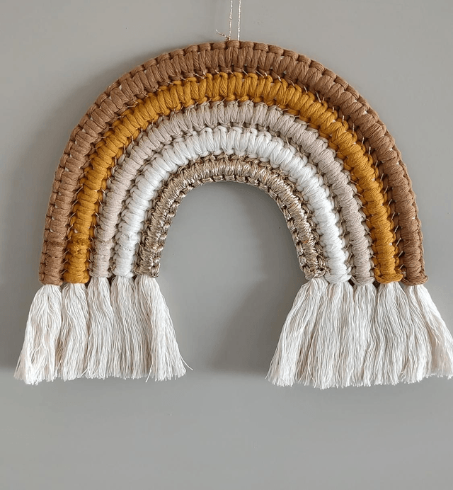 Miroir ourson marron & Arc-en-ciel "Ambre" - Déco bohème macramé Fait main - Chambre enfant