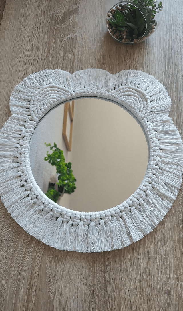 Miroir macramé ourson blanc - Déco bohème chambre bébé/enfant