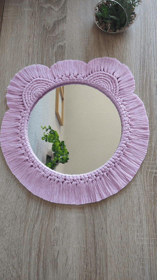 Miroir macramé ourson rose - Déco bohème chambre bébé/enfant