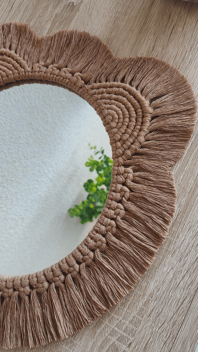 Miroir macramé ourson marron caramel - Déco bohème chambre bébé/enfant
