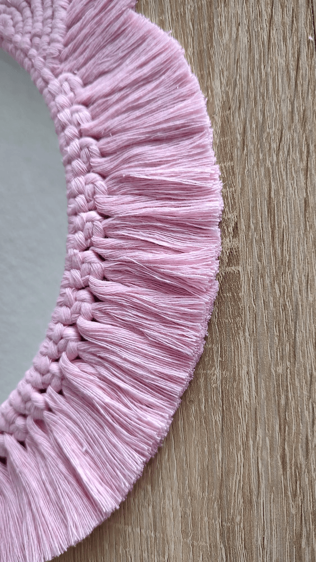 Miroir macramé ourson rose - Déco bohème chambre bébé/enfant