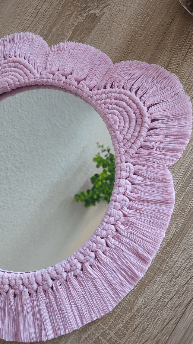 Miroir macramé ourson rose - Déco bohème chambre bébé/enfant