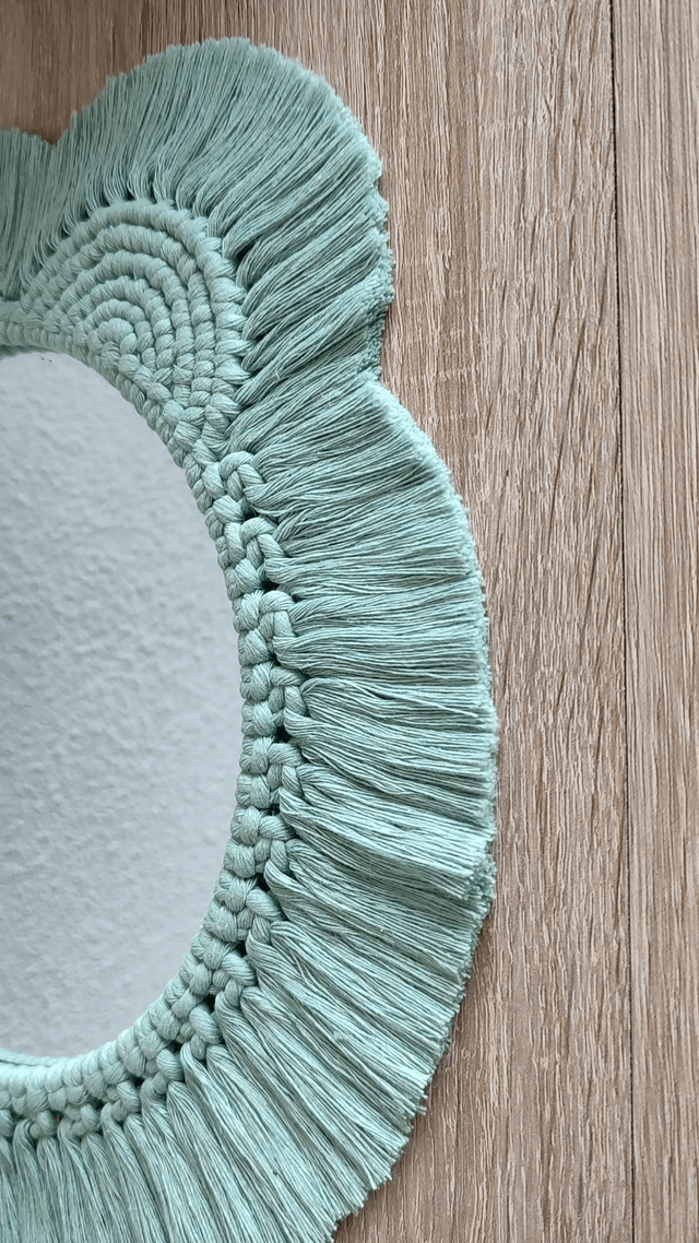 Miroir macramé ourson vert d'eau - Déco bohème chambre bébé/enfant
