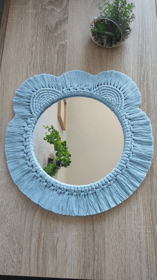 Miroir ourson bleu & Arc-en-ciel "Navy" - Déco bohème macramé Fait main - Chambre enfant