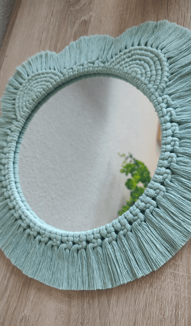 Miroir macramé ourson vert d'eau - Déco bohème chambre bébé/enfant