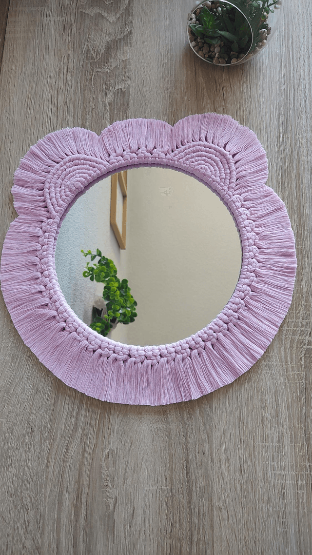 Miroir macramé ourson rose - Déco bohème chambre bébé/enfant