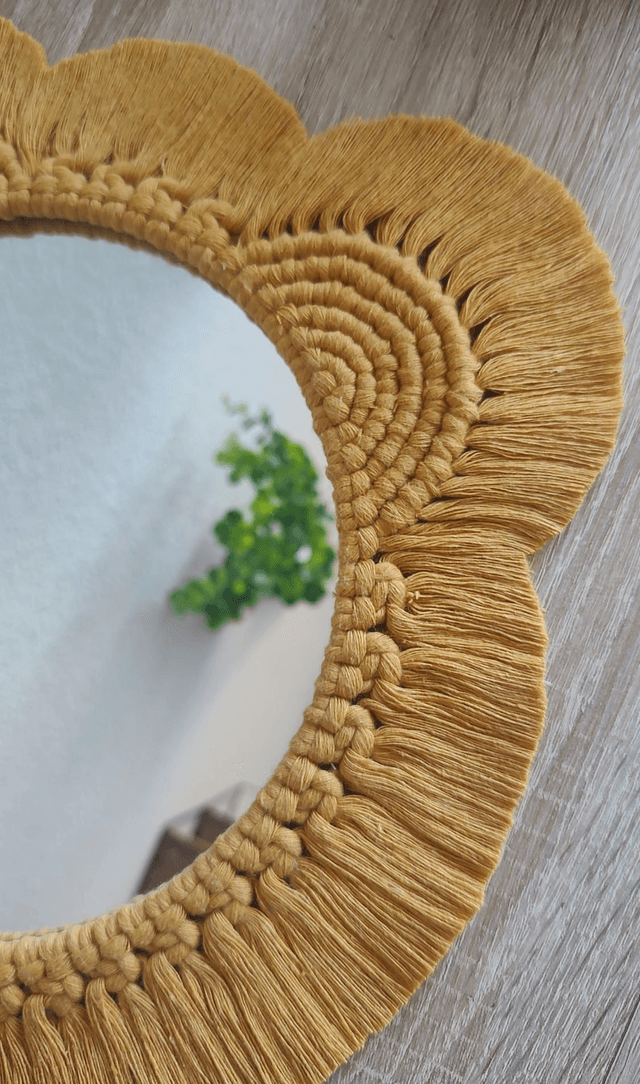 Miroir macramé ourson jaune moutarde - Déco bohème chambre bébé/enfant