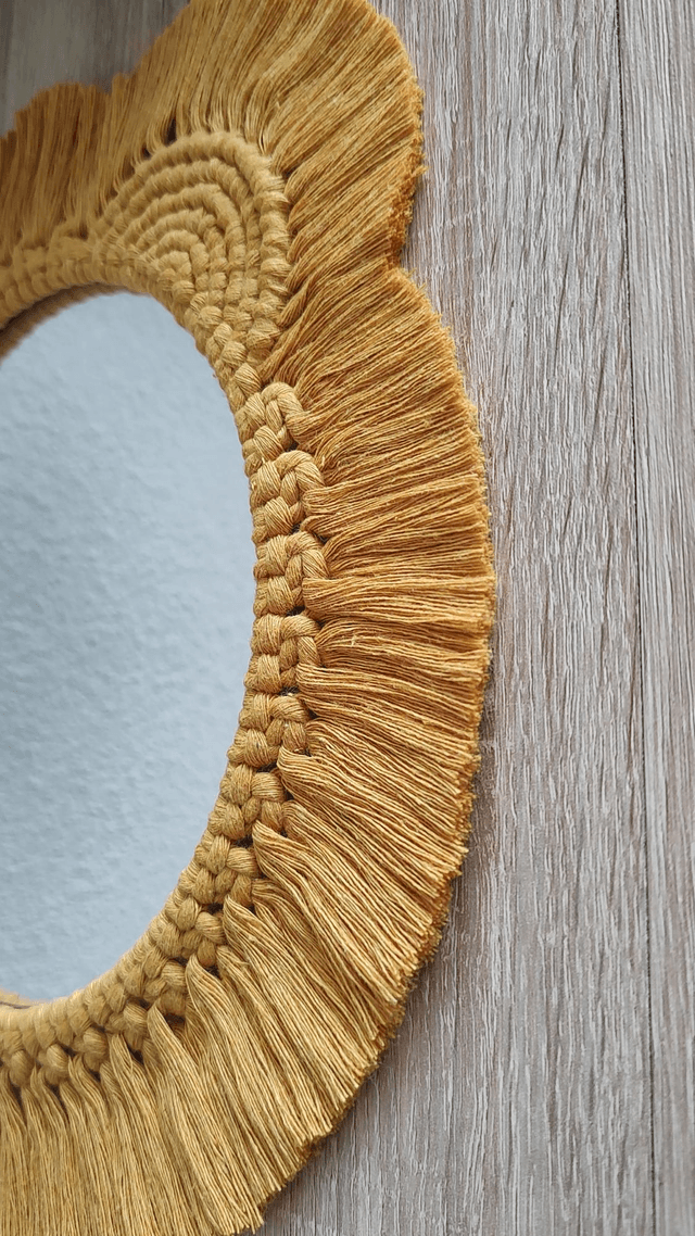 Miroir macramé ourson jaune moutarde - Déco bohème chambre bébé/enfant