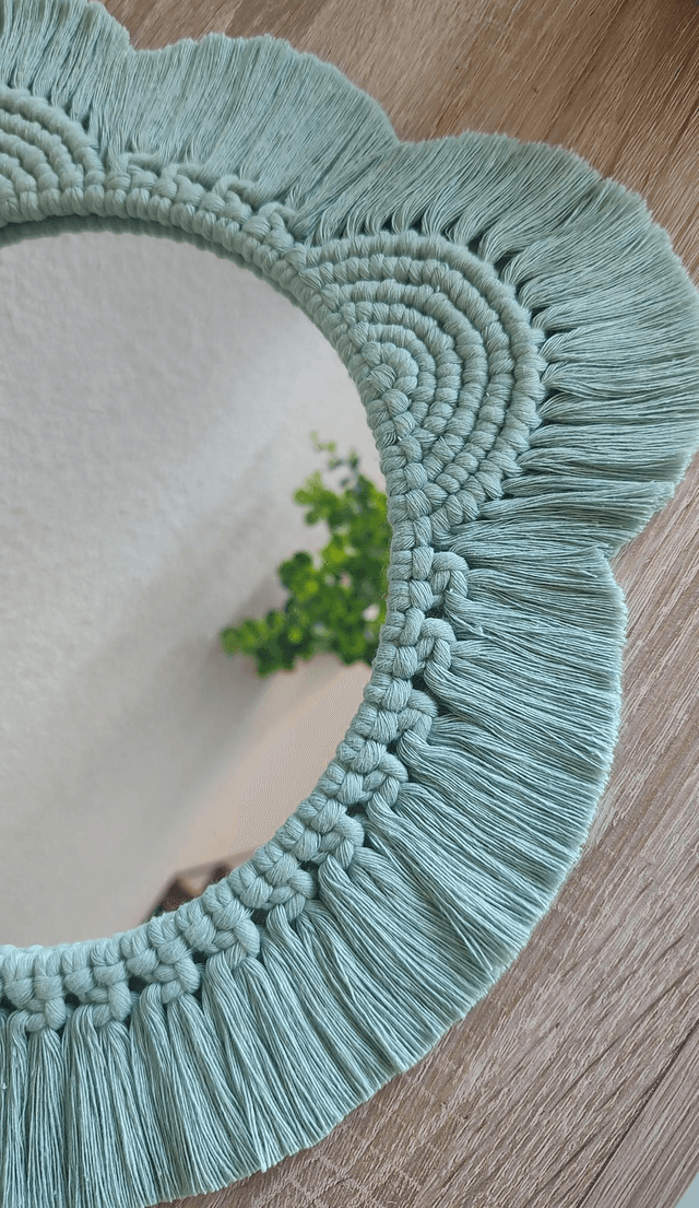 Miroir macramé ourson vert d'eau - Déco bohème chambre bébé/enfant